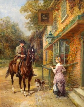 horse cats Painting - The village postman Heywood Hardy horse riding